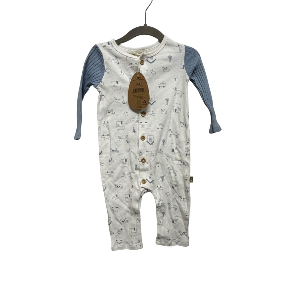 NWT Rabbit + Bear Organic Baby Romper 6-9M Emily & Oliver Organic Cotton Blue